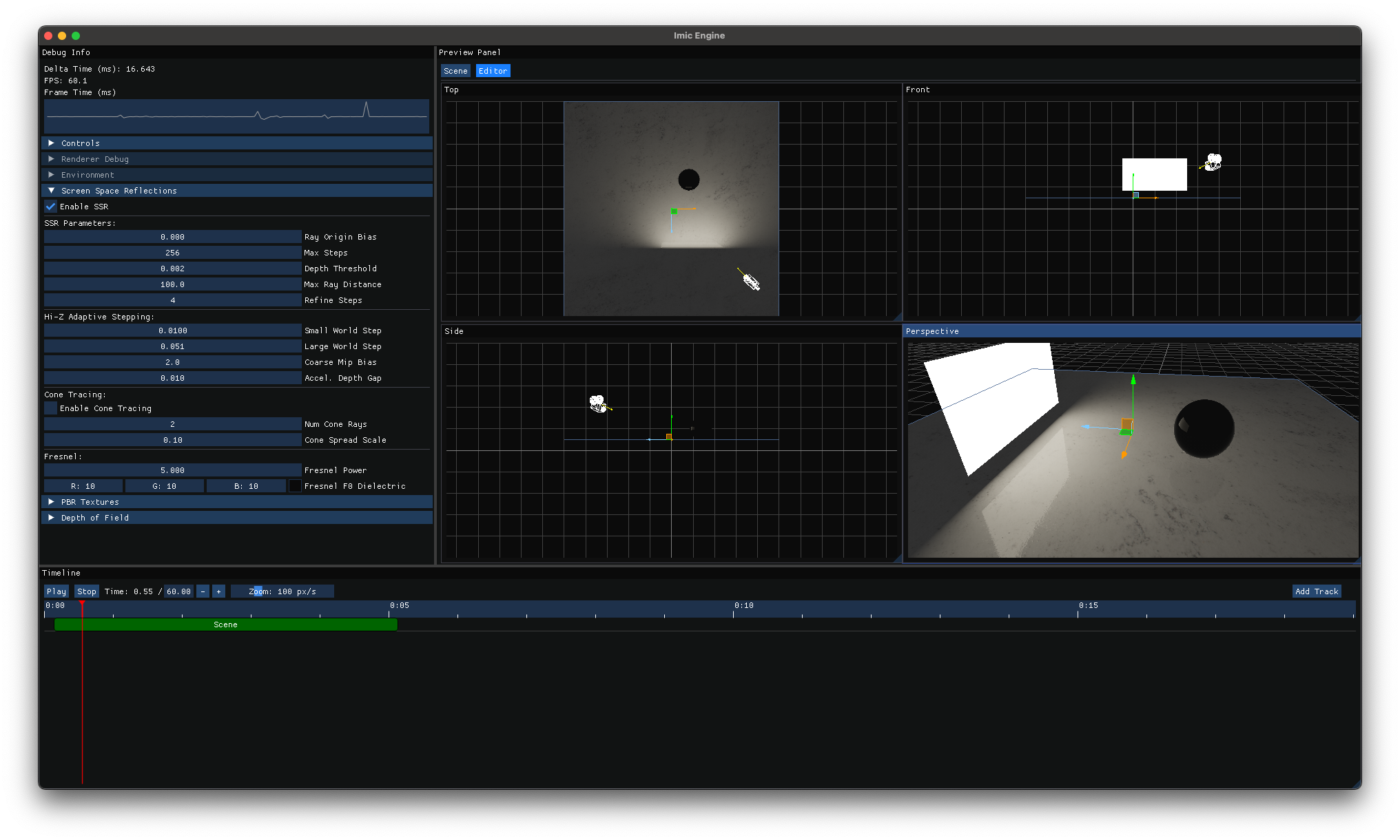 The editor aleady allows for editing a lot of settings for PBR, post and scene logic.